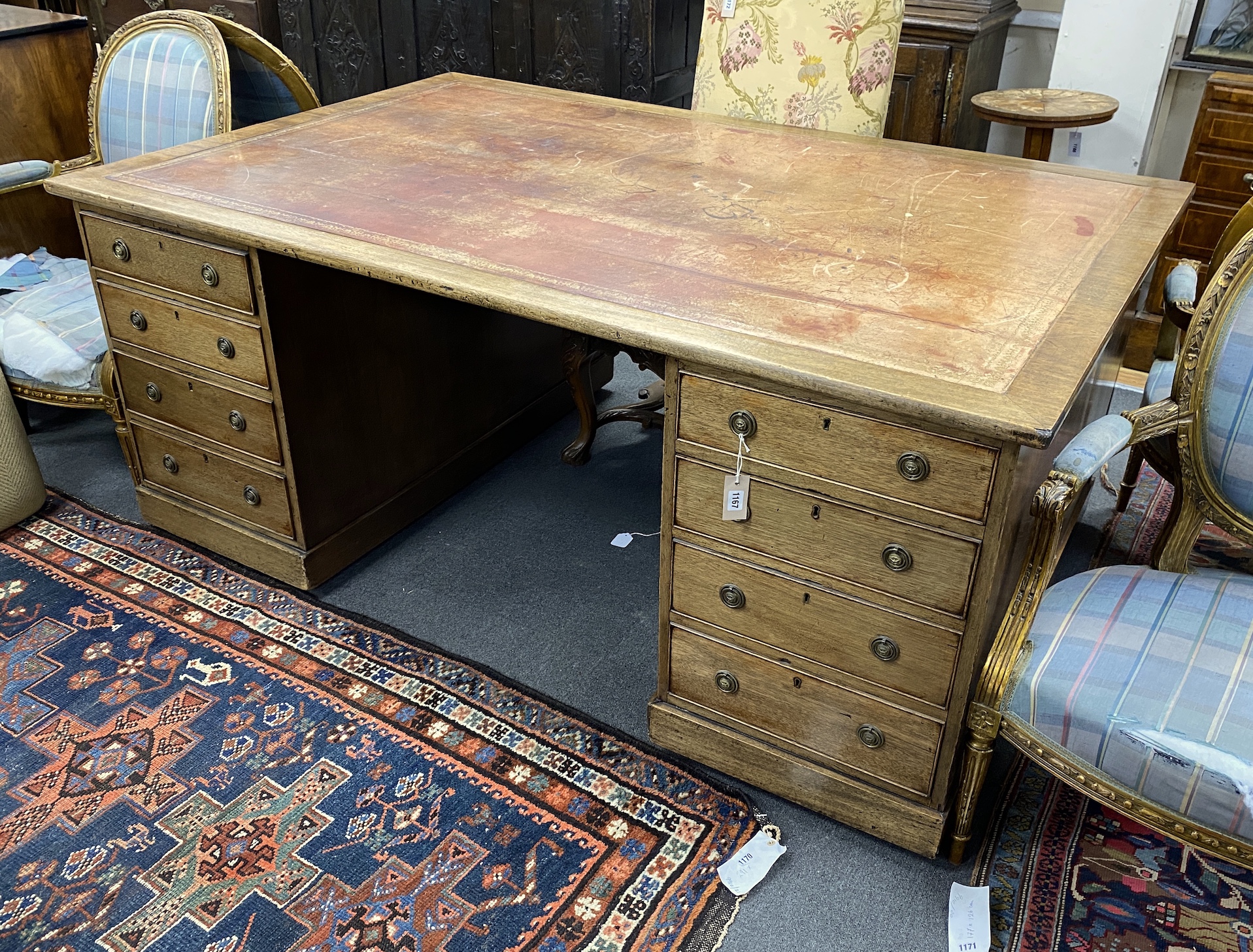 A 19th century mahogany pedestal partner's desk, length 182cm, depth 120cm, height 78cm